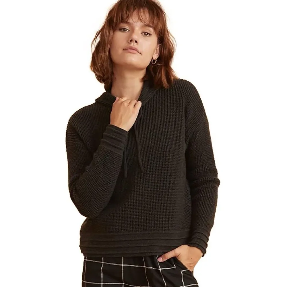 Marine Layer Georgia Dark Charcoal Waffle Knit Hoodie Long Sleeve Sweater Size S